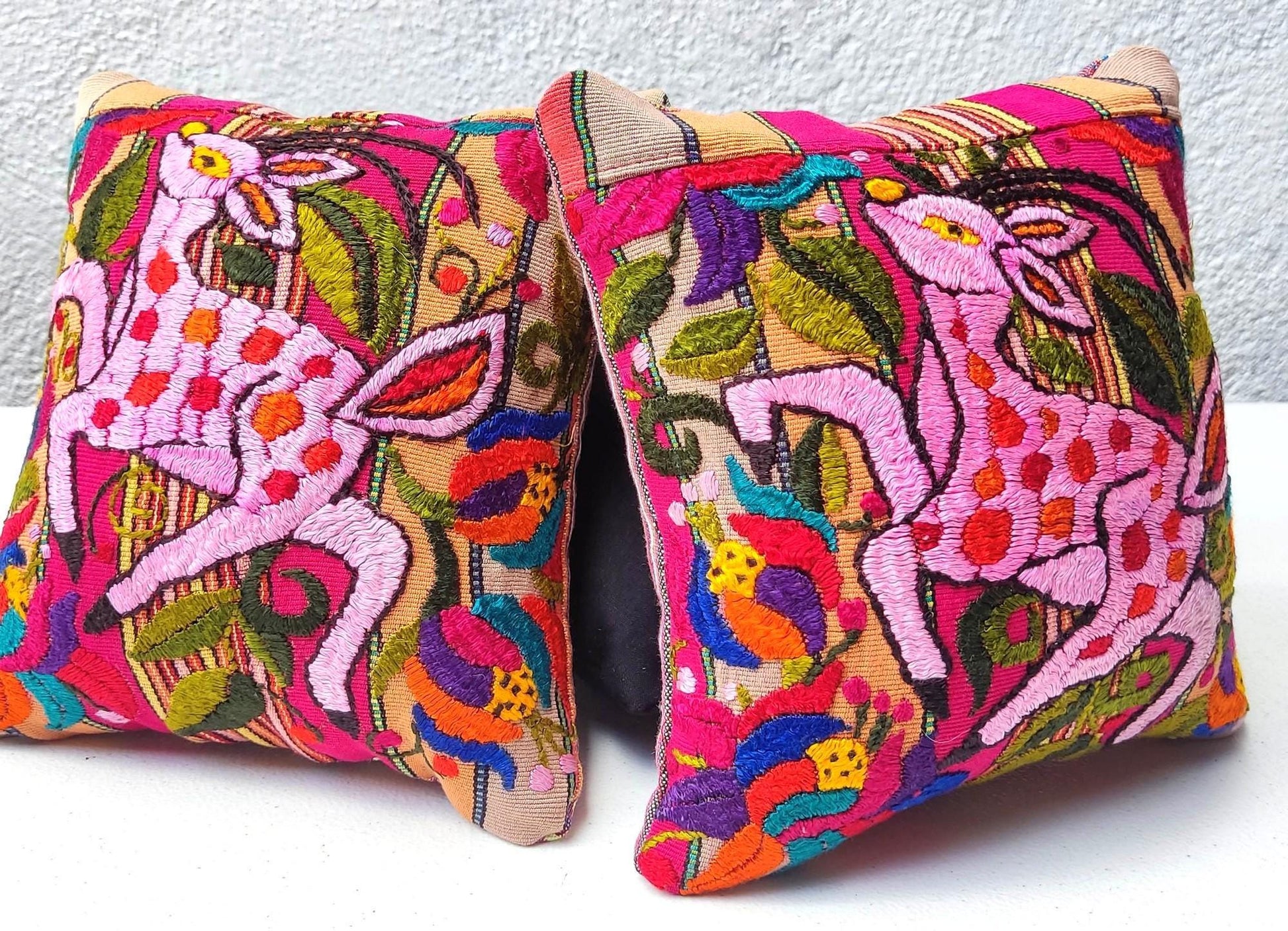 MINI Guatemala Hand Embroidery -Deer Pattern- Pillow Cushion 8x8 - Mayan Fair Trade