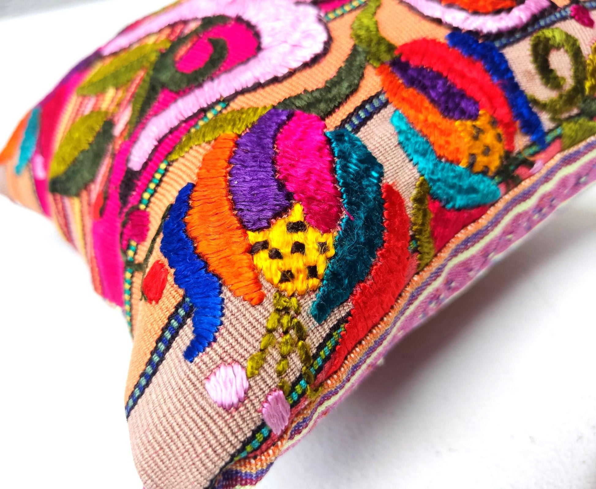 MINI Guatemala Hand Embroidery -Deer Pattern- Pillow Cushion 8x8 - Mayan Fair Trade