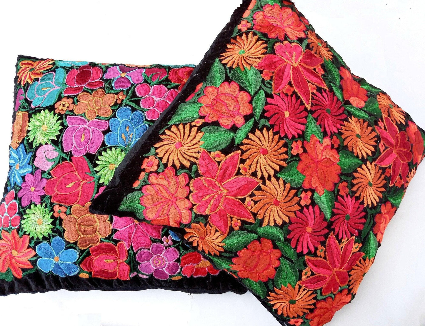 Velvet Guatemala embroidery - Floral- huipil pillow case cushion cover 18x18 16x16 17x17 14x18