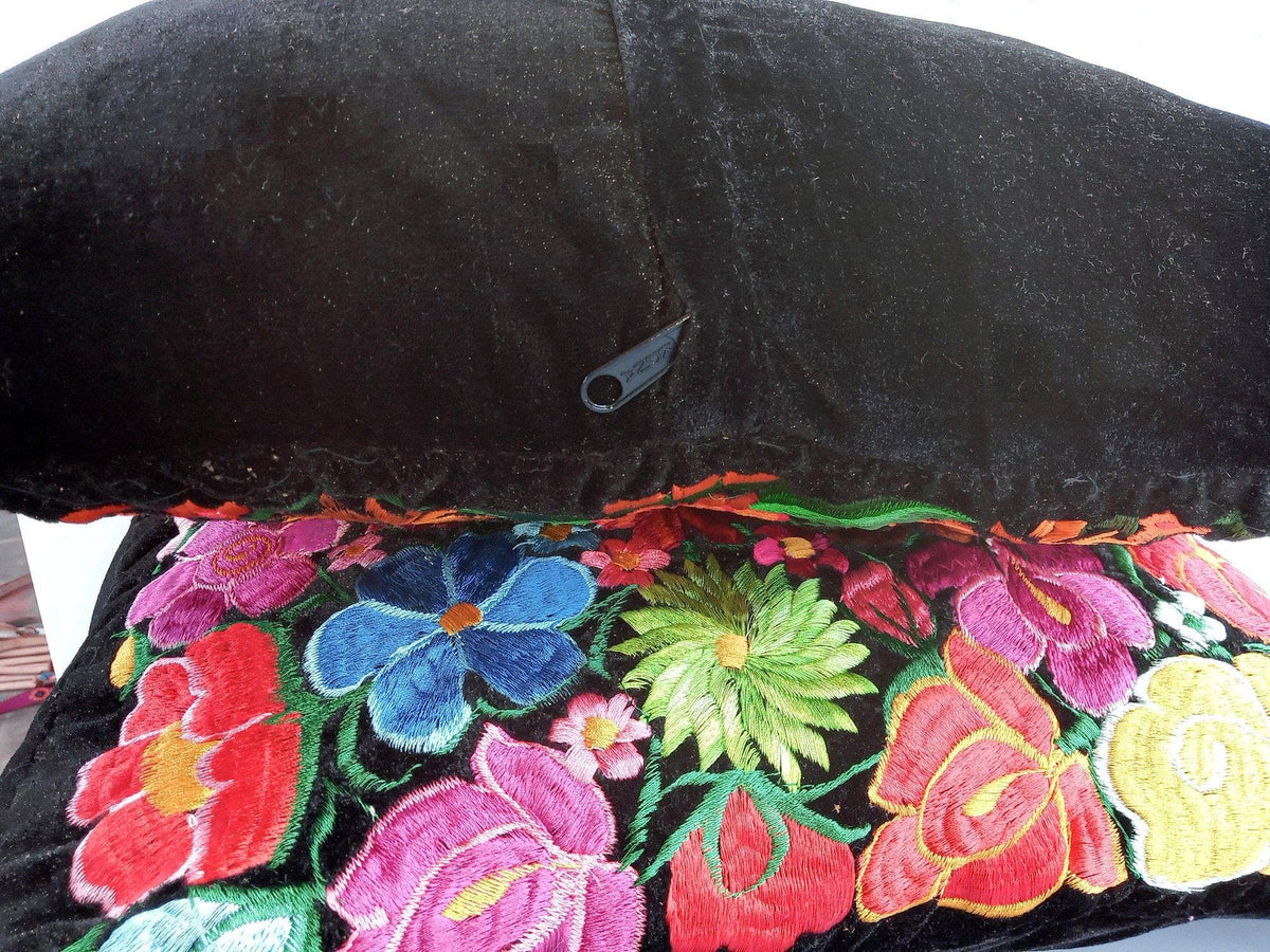Velvet Guatemala embroidery - Floral- huipil pillow case cushion cover 18x18 16x16 17x17 14x18