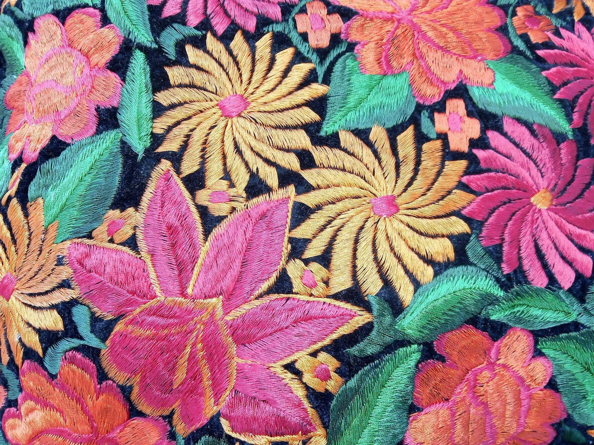 Velvet Guatemala embroidery - Floral- huipil pillow case cushion cover 18x18 16x16 17x17 14x18