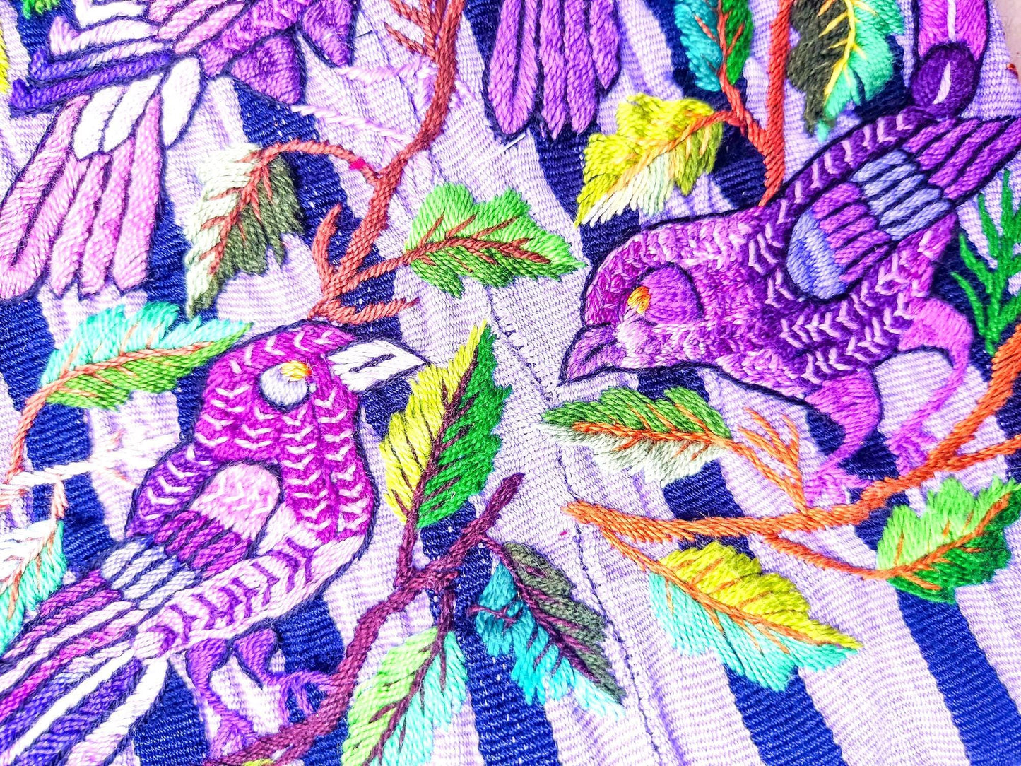 MINI Guatemala hand embroidery -Bird family- pillow cushion 8x8