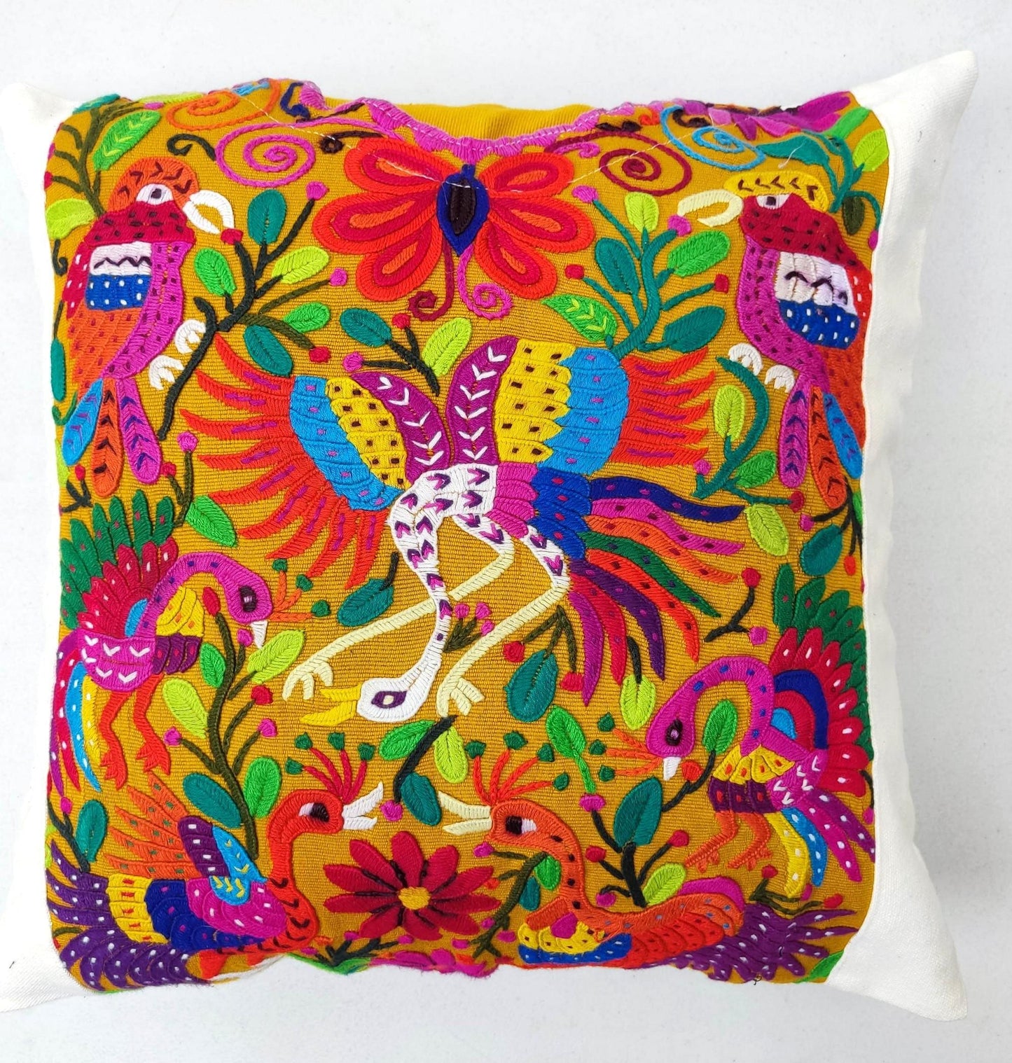 Cotton Guatemala Hand Embroidery -PEACOCKS & Birds - Huipil PILLOW Case Cushion Cover