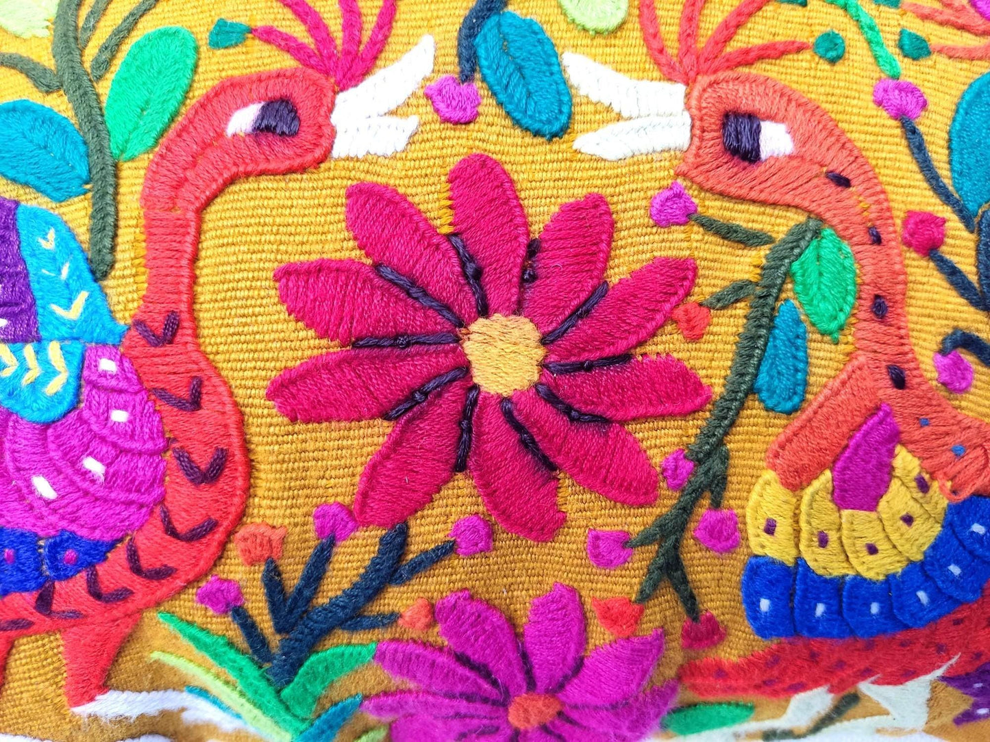 Cotton Guatemala Hand Embroidery -PEACOCKS & Birds - Huipil PILLOW Case Cushion Cover