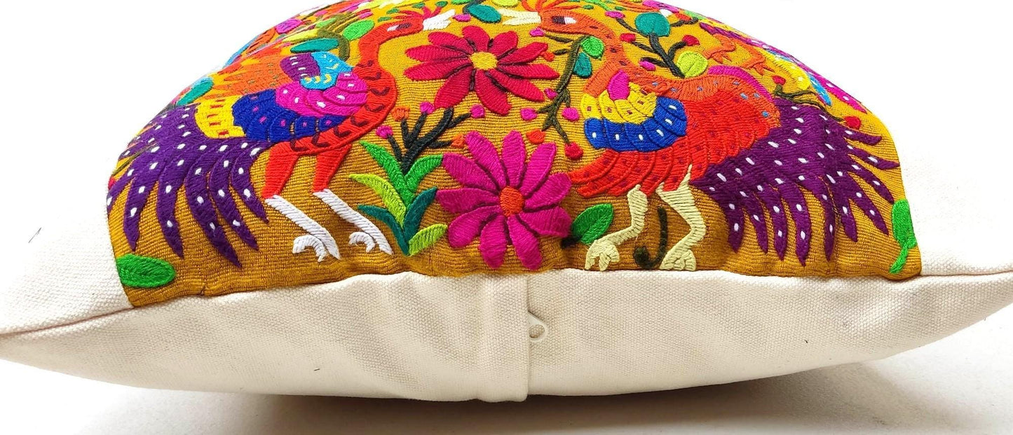 Cotton Guatemala Hand Embroidery -PEACOCKS & Birds - Huipil PILLOW Case Cushion Cover