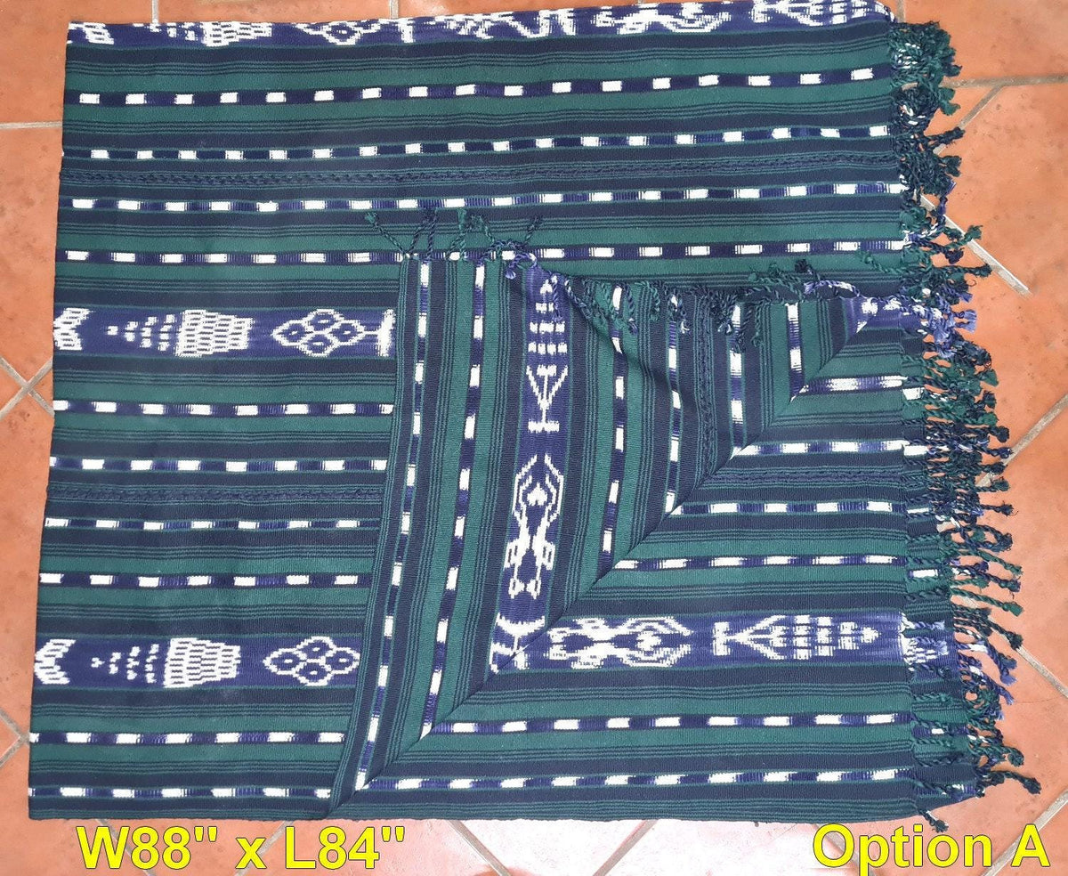 Cotton Guatemalan handmade weaved tassels eco dyed ikat bedspread