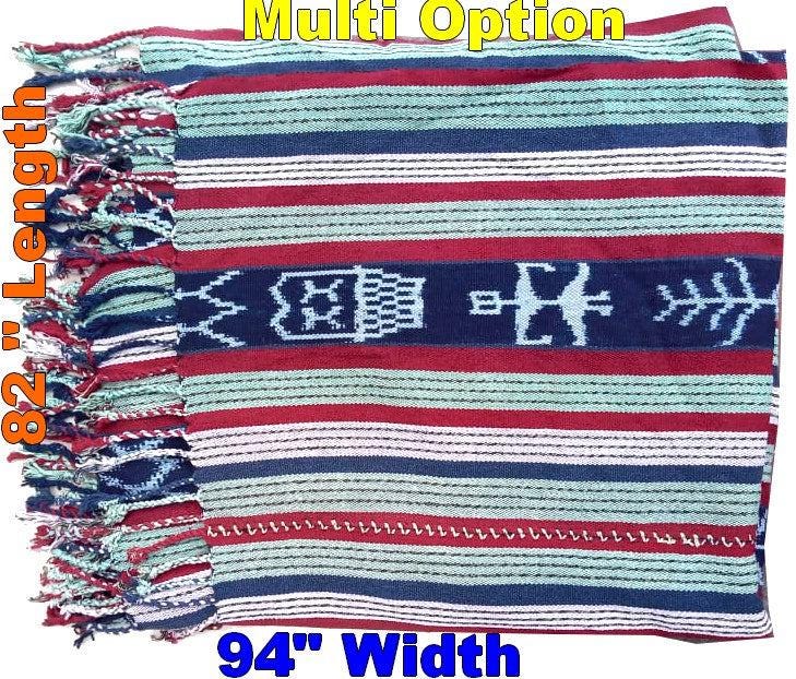 Cotton Guatemalan handmade weaved tassels eco dyed ikat bedspread