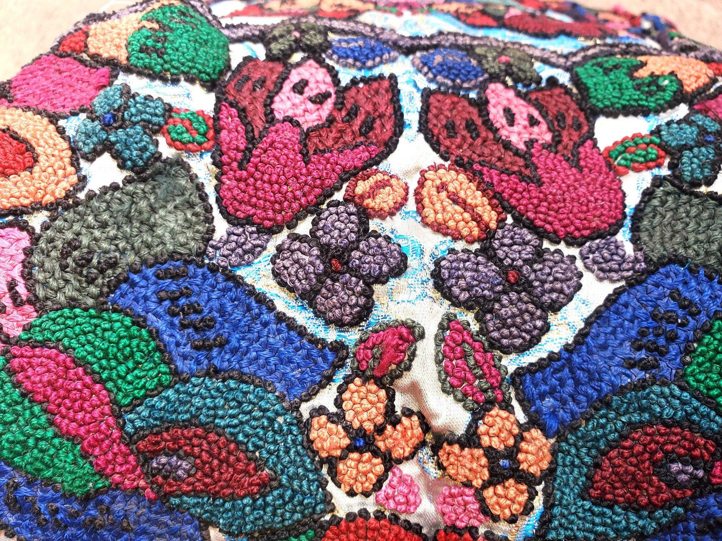 Guatemalan upcycled huipil pillow case cushion cover 19x19 inches -Butterfly and floral