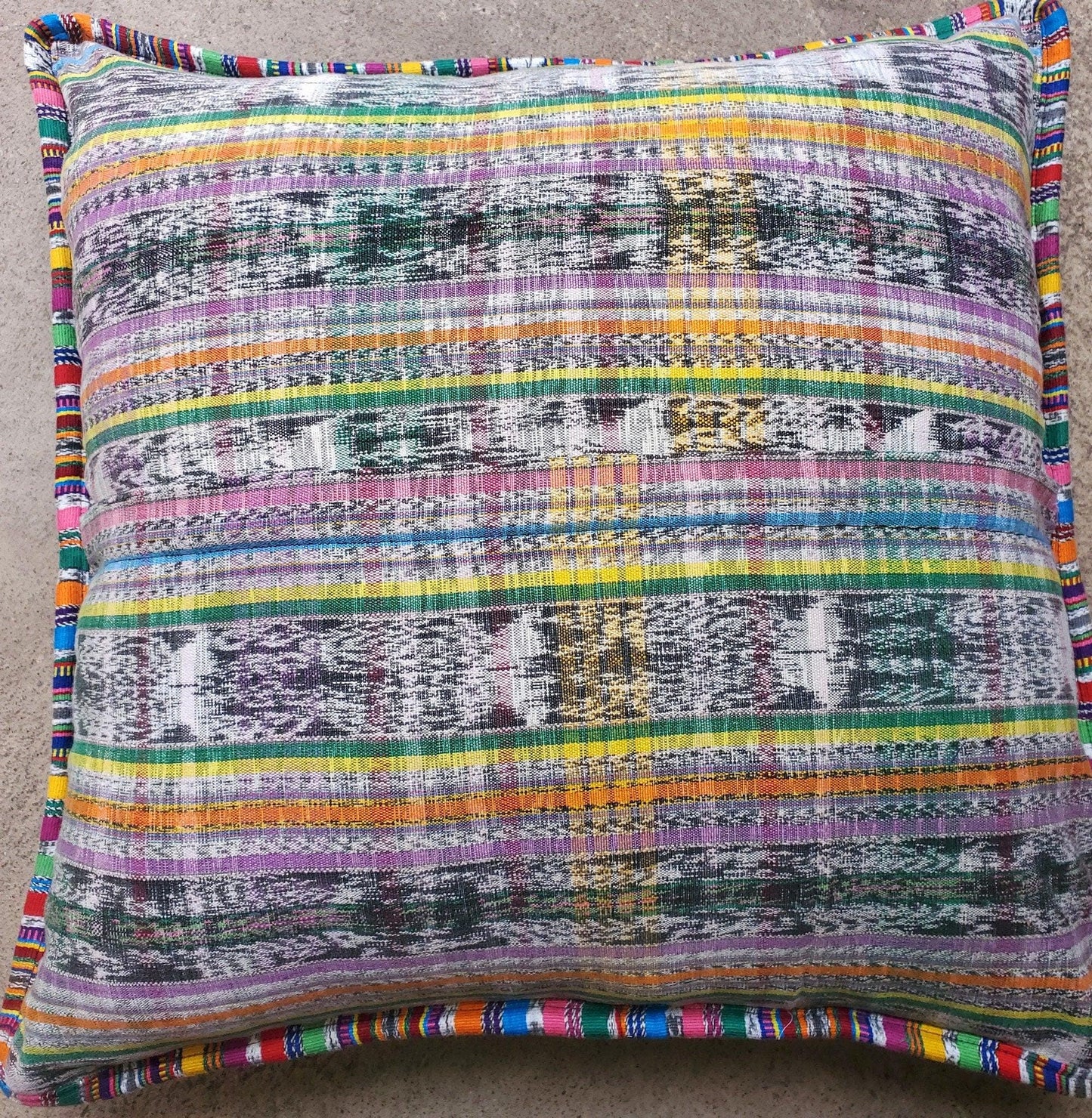 Guatemalan upcycled huipil pillow case cushion cover 19x19 inches -Butterfly and floral