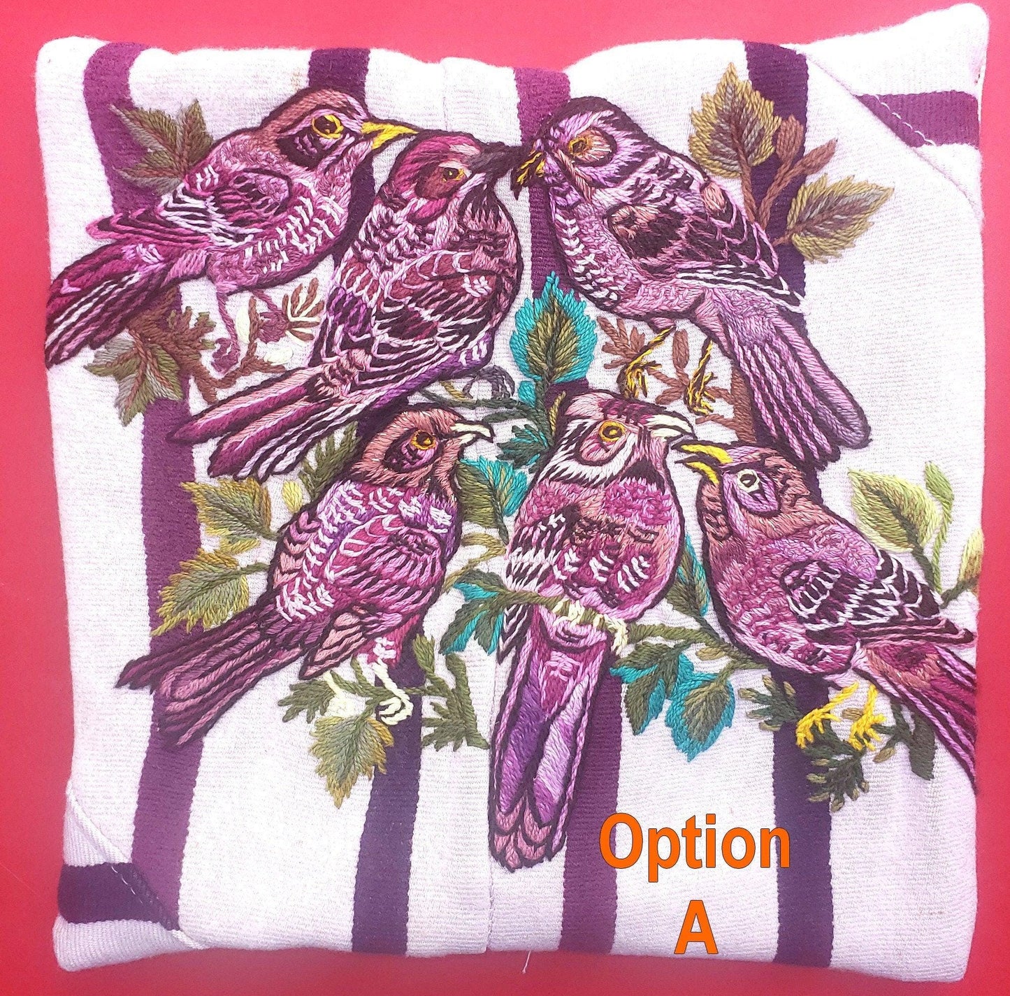 MINI Guatemala Hand Embroidery -Bird family- Pillow Cushion 8x8