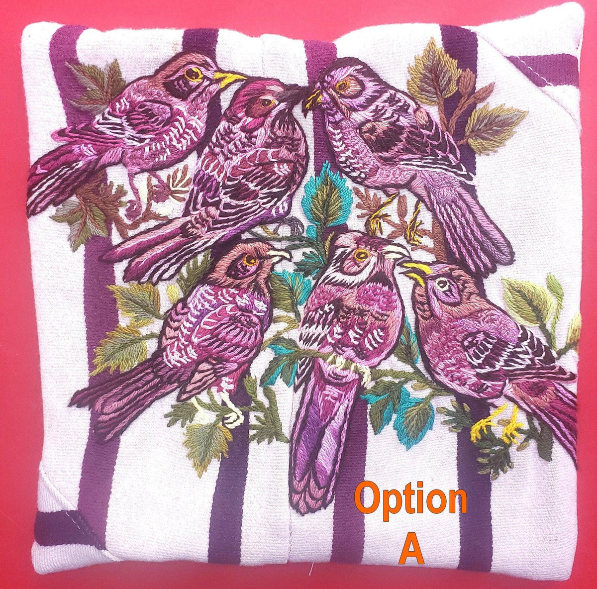 MINI Guatemala Hand Embroidery -Bird family- Pillow Cushion 8x8