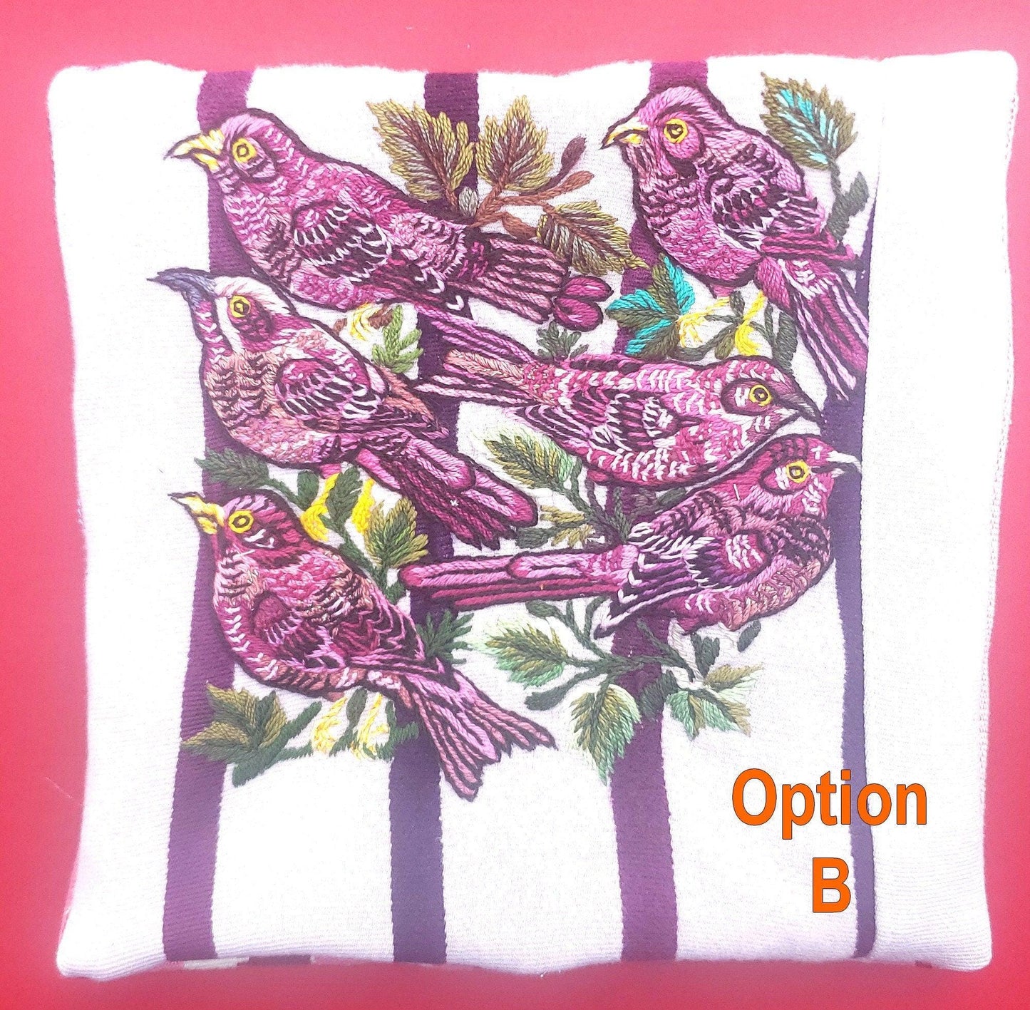 MINI Guatemala Hand Embroidery -Bird family- Pillow Cushion 8x8