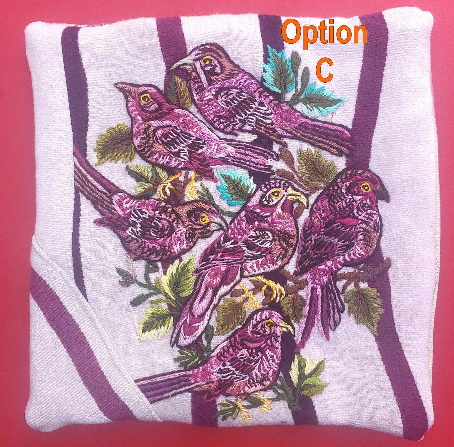 MINI Guatemala Hand Embroidery -Bird family- Pillow Cushion 8x8