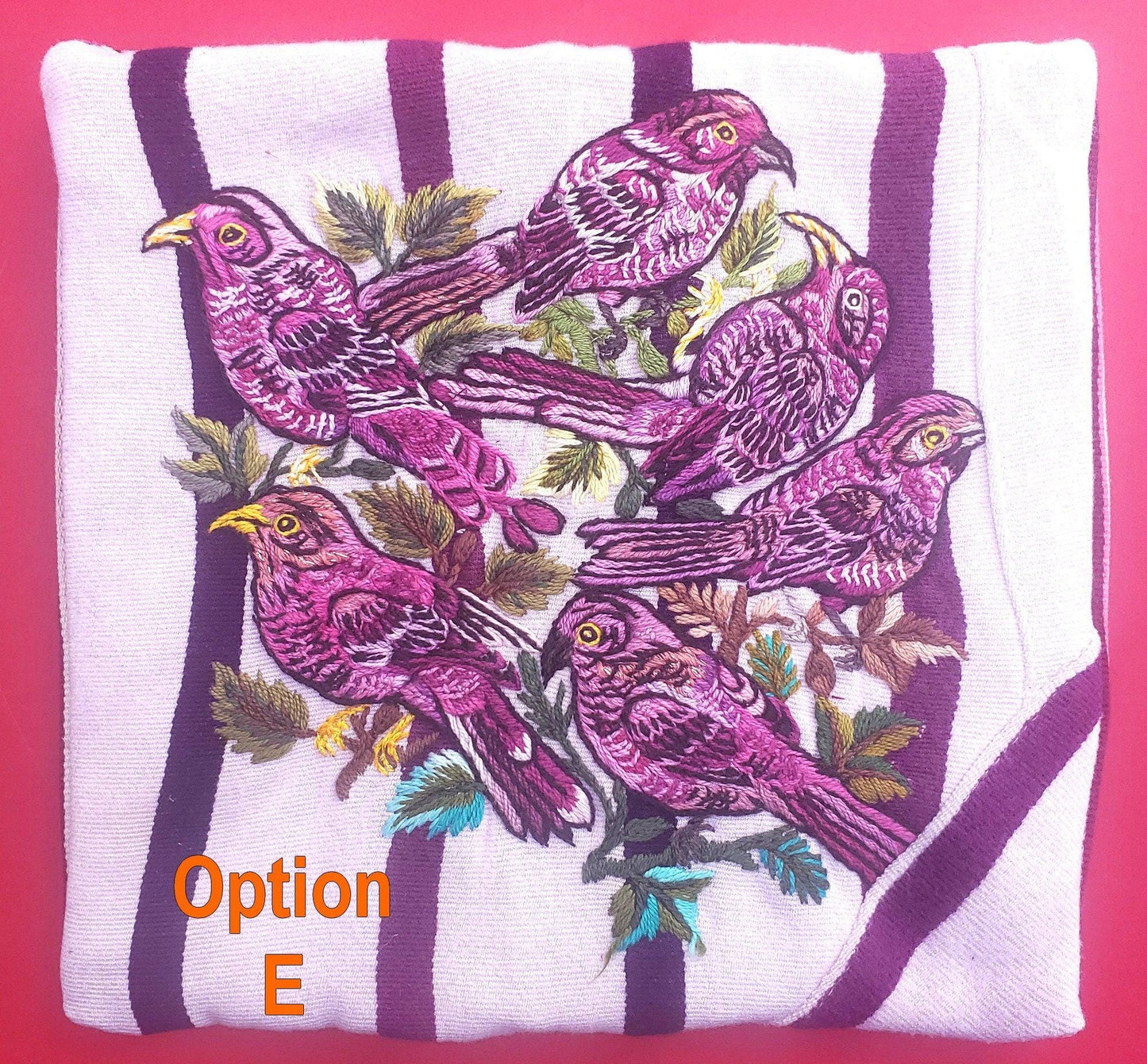 MINI Guatemala Hand Embroidery -Bird family- Pillow Cushion 8x8