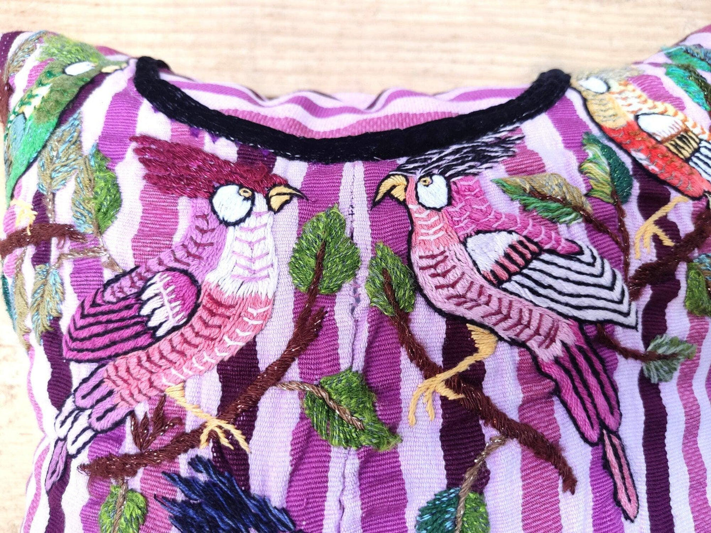 Tropical COCKATOO Birds EMBROIDERY Cushion PILLOW 14x14 - Bird Lovers Gifts Guatemalan Santiago Atitlan Pillow
