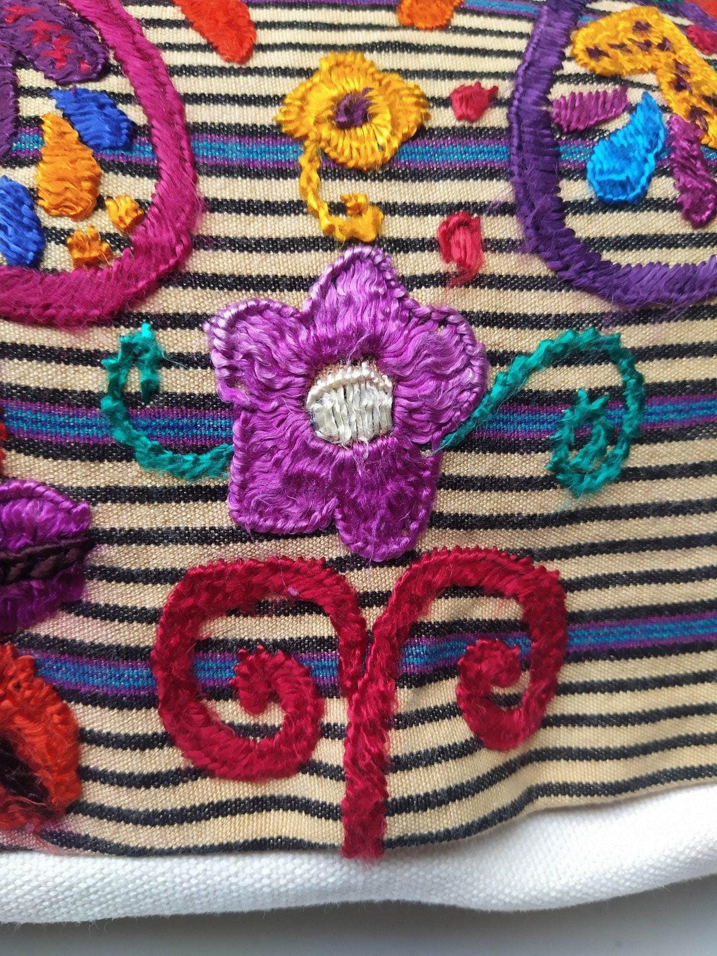 Cotton Guatemala Hand Embroidery -BUTTERFLY & Floral- Huipil PILLOW Case Cushion Cover
