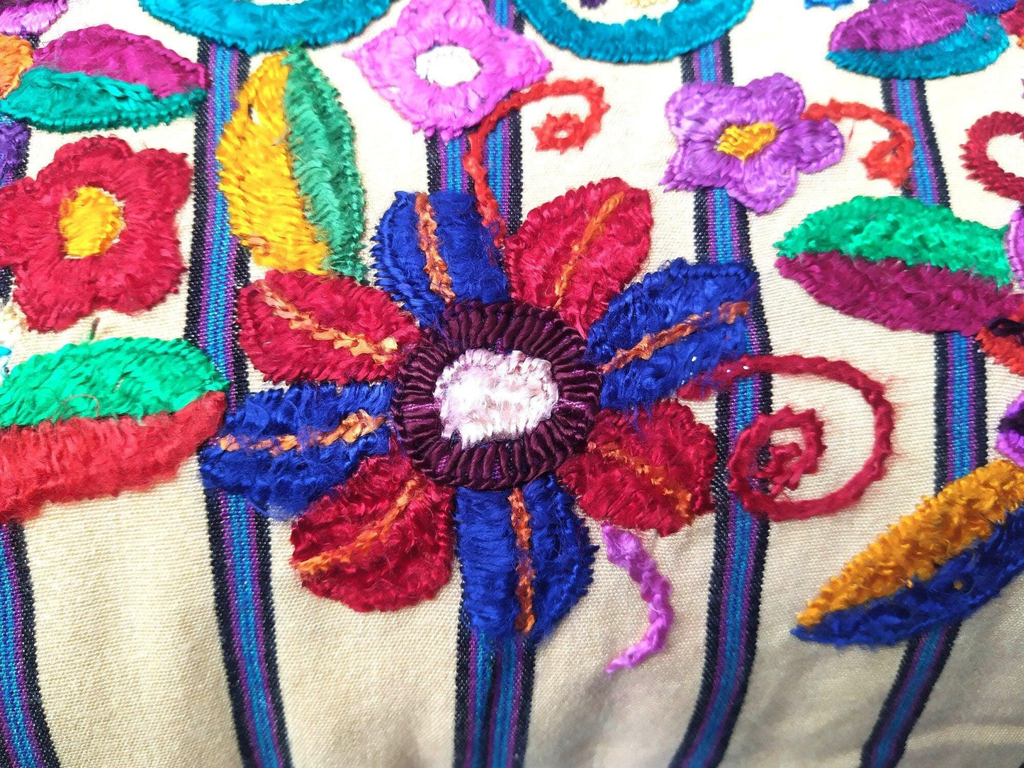 Cotton Guatemala Hand Embroidery -BUTTERFLY & Floral- Huipil PILLOW Case Cushion Cover