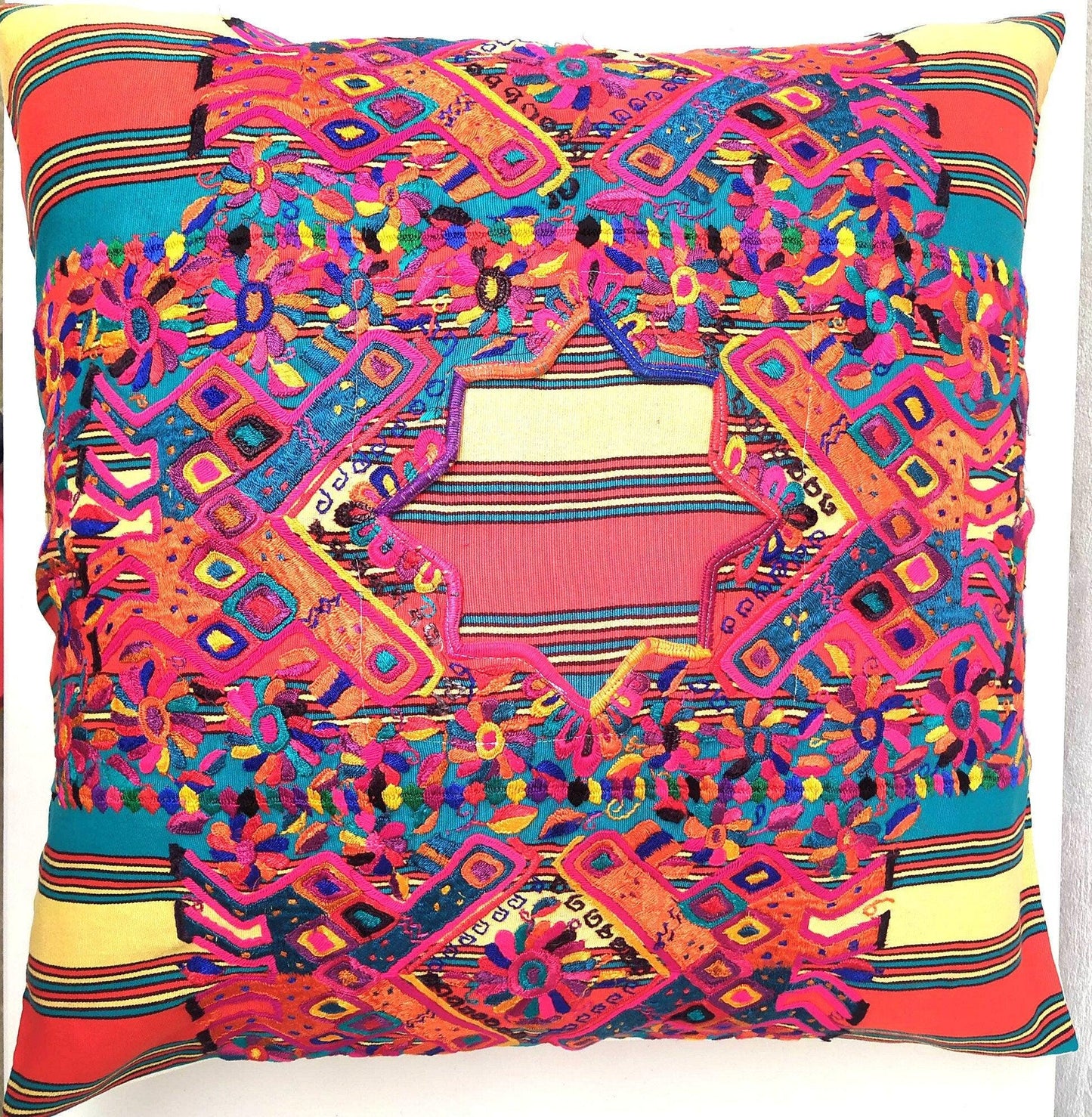 Cotton Guatemala hand embroidery -Geometric & floral- huipil pillow case cushion cover