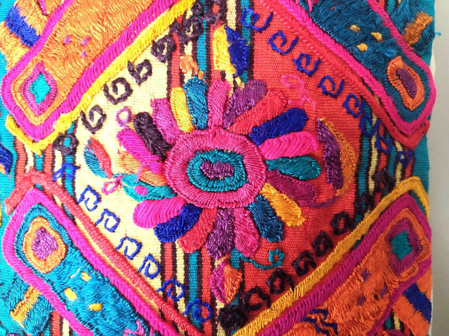 Cotton Guatemala hand embroidery -Geometric & floral- huipil pillow case cushion cover
