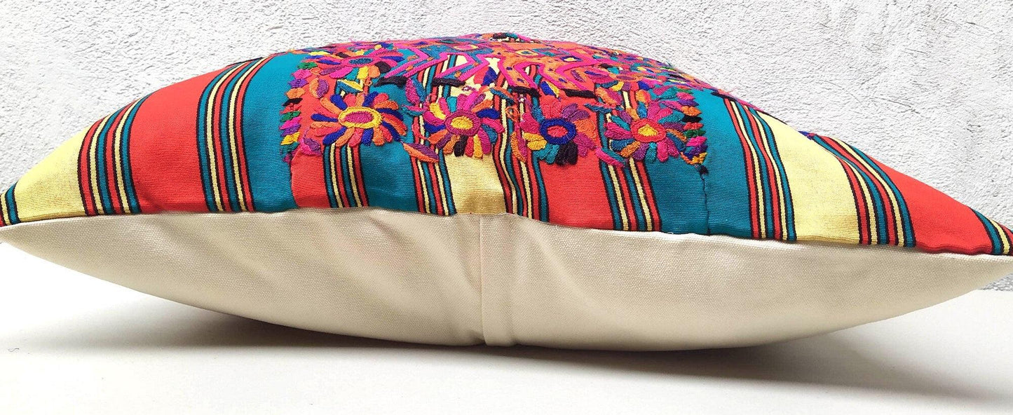 Cotton Guatemala hand embroidery -Geometric & floral- huipil pillow case cushion cover