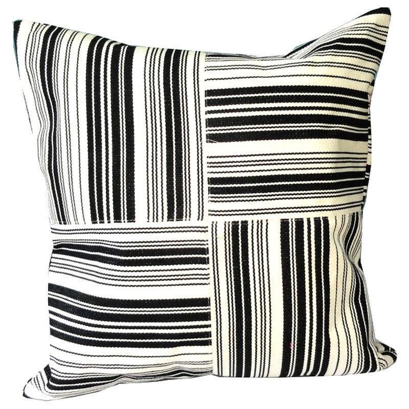 Cotton Guatemala pillow case cushion Festival striped Squares Black and Ivory colors customizable size 14x14, 16x16, 18x18, 20x20, 24x24