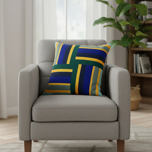 Cotton Guatemala pillow case cushion Festival striped Green , yellow, Blue colors, customizable size 14x14, 16x16, 18x18, 20x20, 24x24