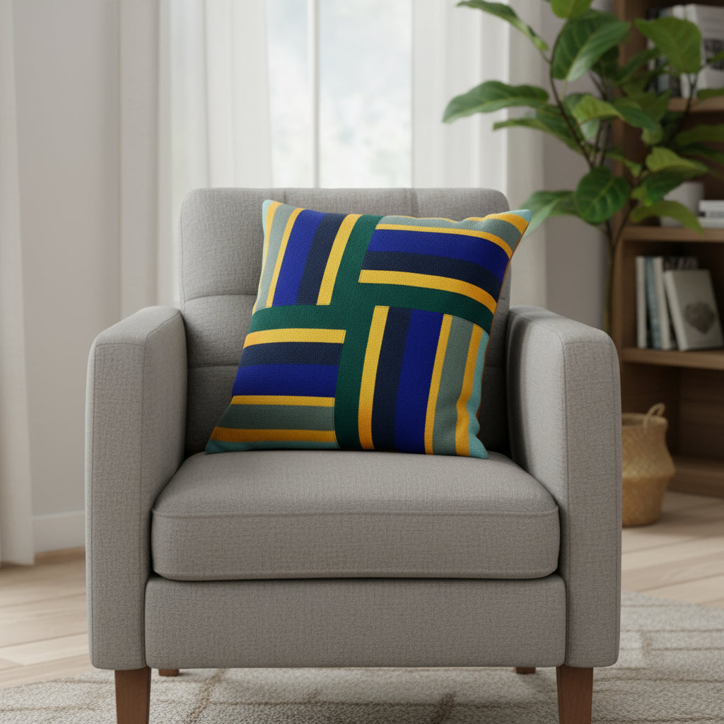Cotton Guatemala pillow case cushion Festival striped Green , yellow, Blue colors, customizable size 14x14, 16x16, 18x18, 20x20, 24x24