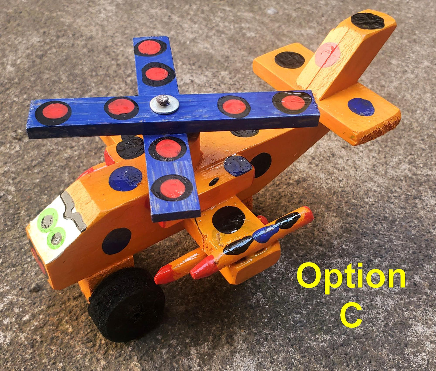 Kids Guatemalan WOODEN Hand Painted TOY HELICOPTER
