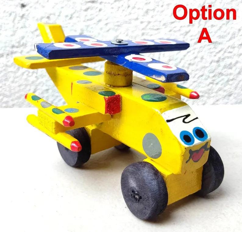 Kids Guatemalan WOODEN Hand Painted TOY HELICOPTER