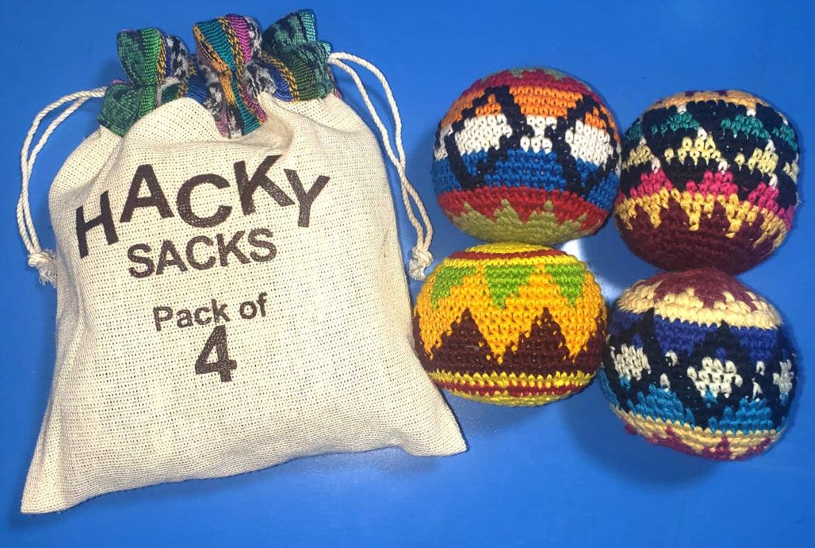 Mandmade Cotton Hacky Sacks, Multicolor Crocheted Juggling Balls with Storage Bag, 2.4 Inch, 35g, Pack of 4