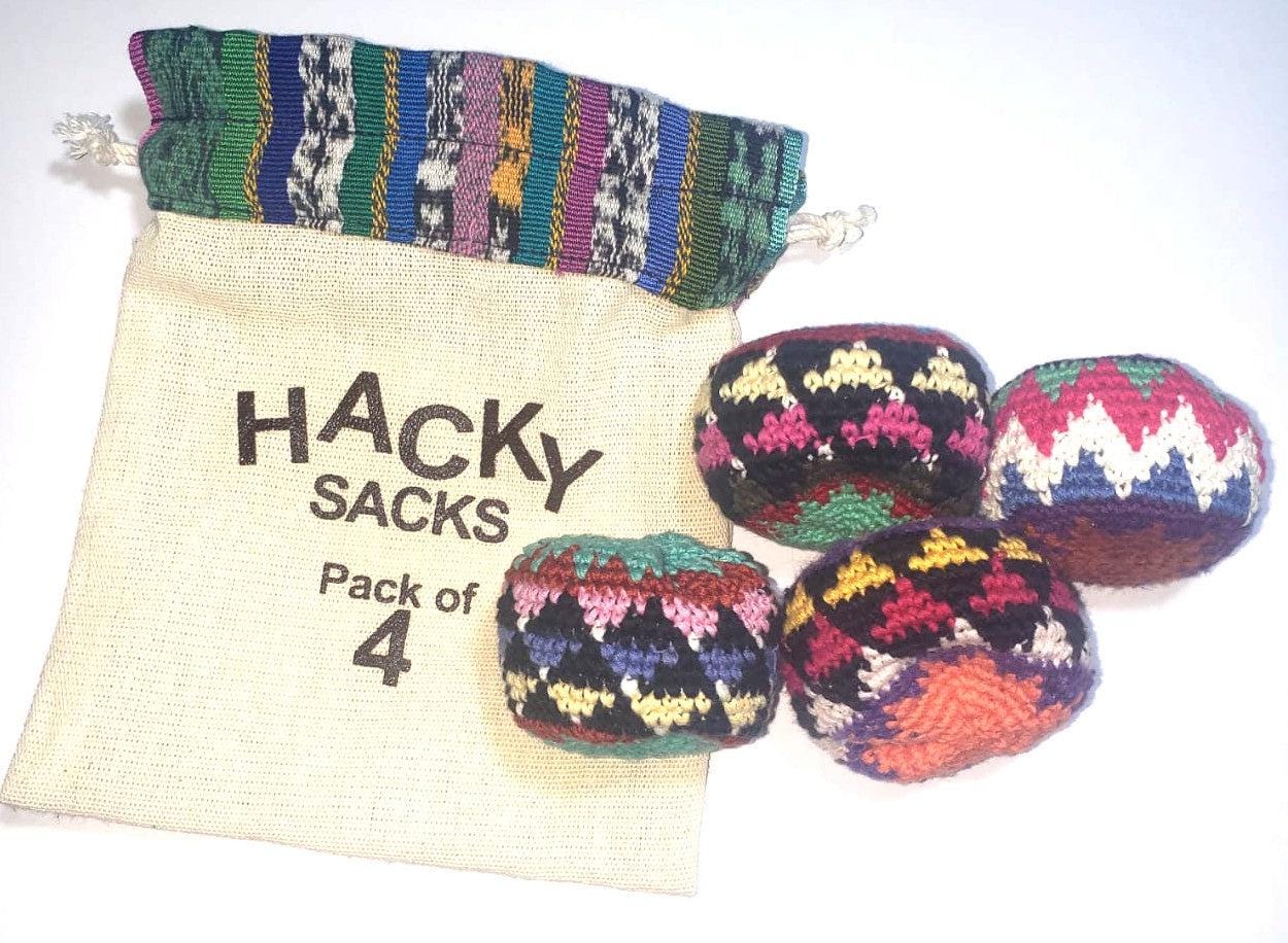 Mandmade Cotton Hacky Sacks, Multicolor Crocheted Juggling Balls with Storage Bag, 2.4 Inch, 35g, Pack of 4