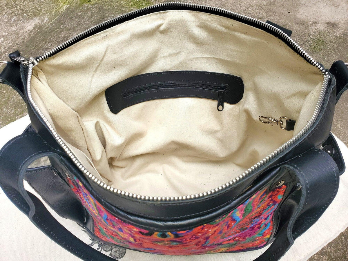 Convertible backpack crossbody day bag diaper purse genuine soft black leather huipil detail