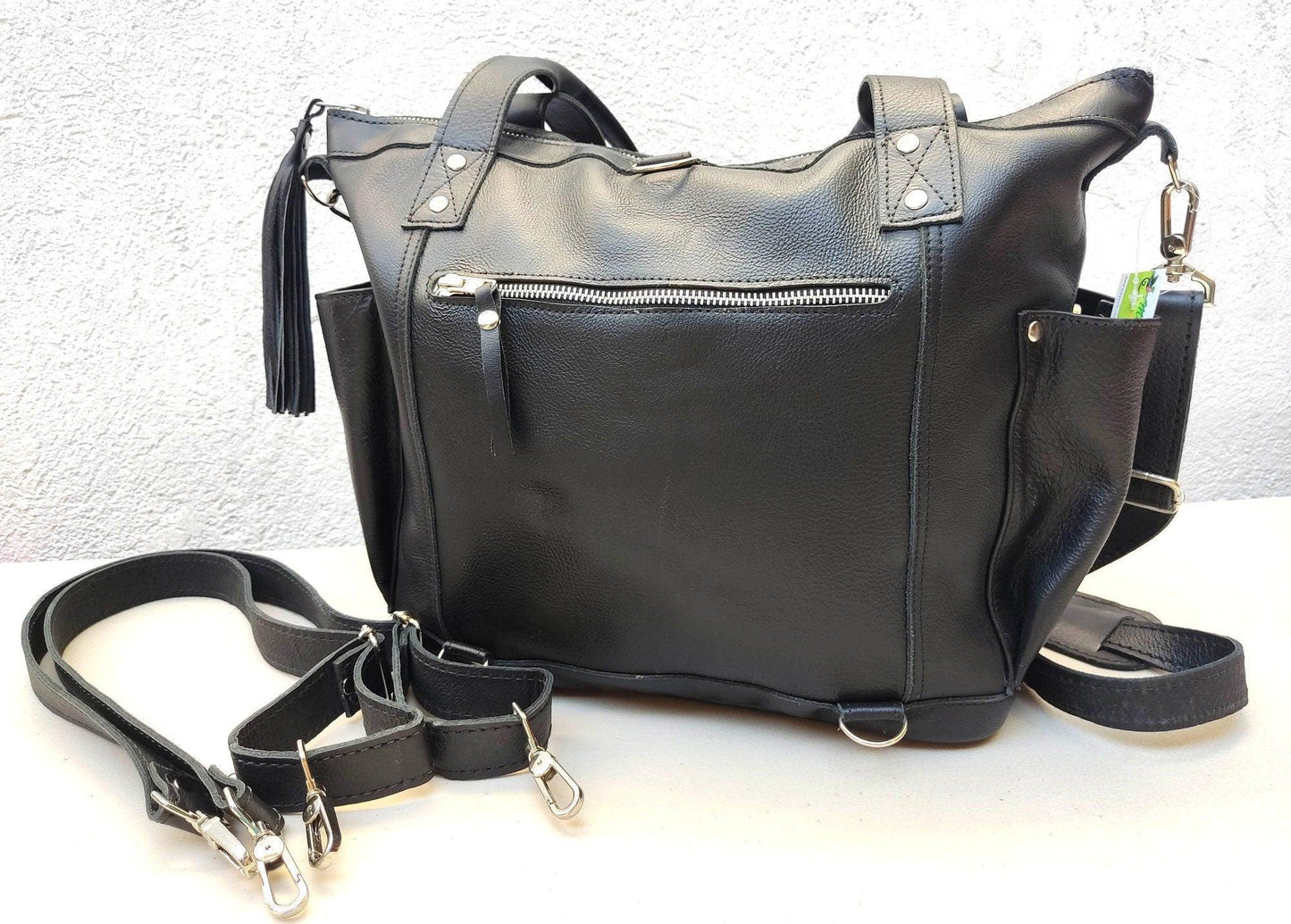 Huipil Pattern Black Genuine LEATHER CONVERTIBLE BACKPACK Bag - Aesthetic Full Grain Leather Handles cross body And Handbags