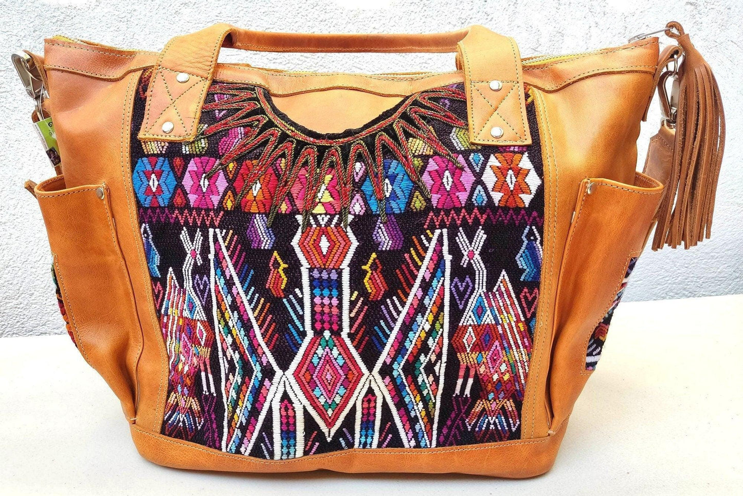 Huipil Pattern Brown Tan Genuine LEATHER CONVERTIBLE BACKPACK Bag - Aesthetic Full Grain Leather Handles cross body And Handbags