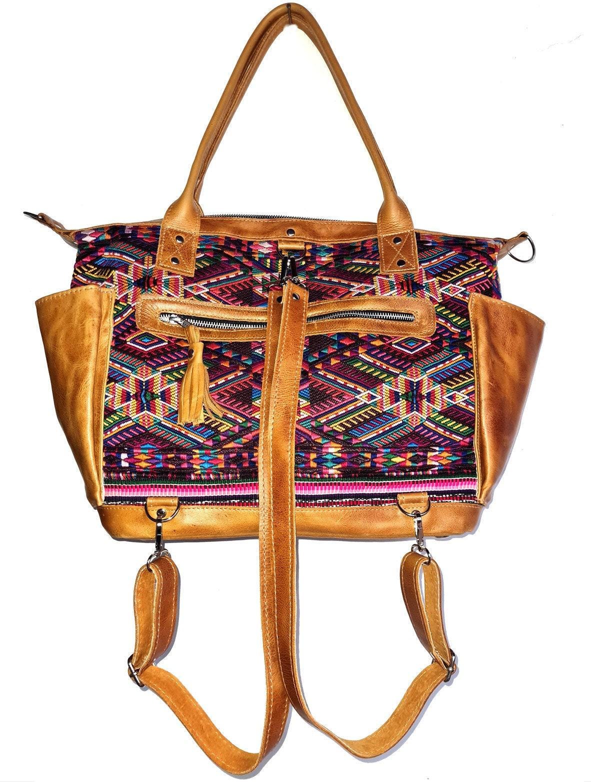 Convertible backpack crossbody diaper genuine leather pockets huipil day bag