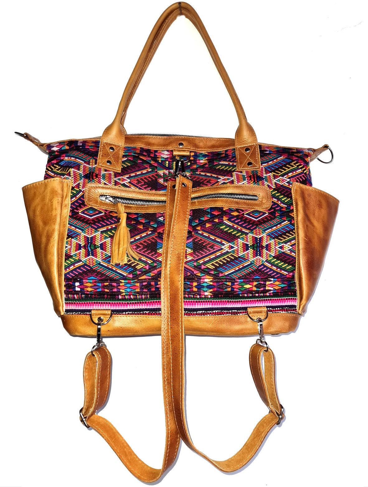 Convertible backpack crossbody diaper genuine leather pockets huipil day bag