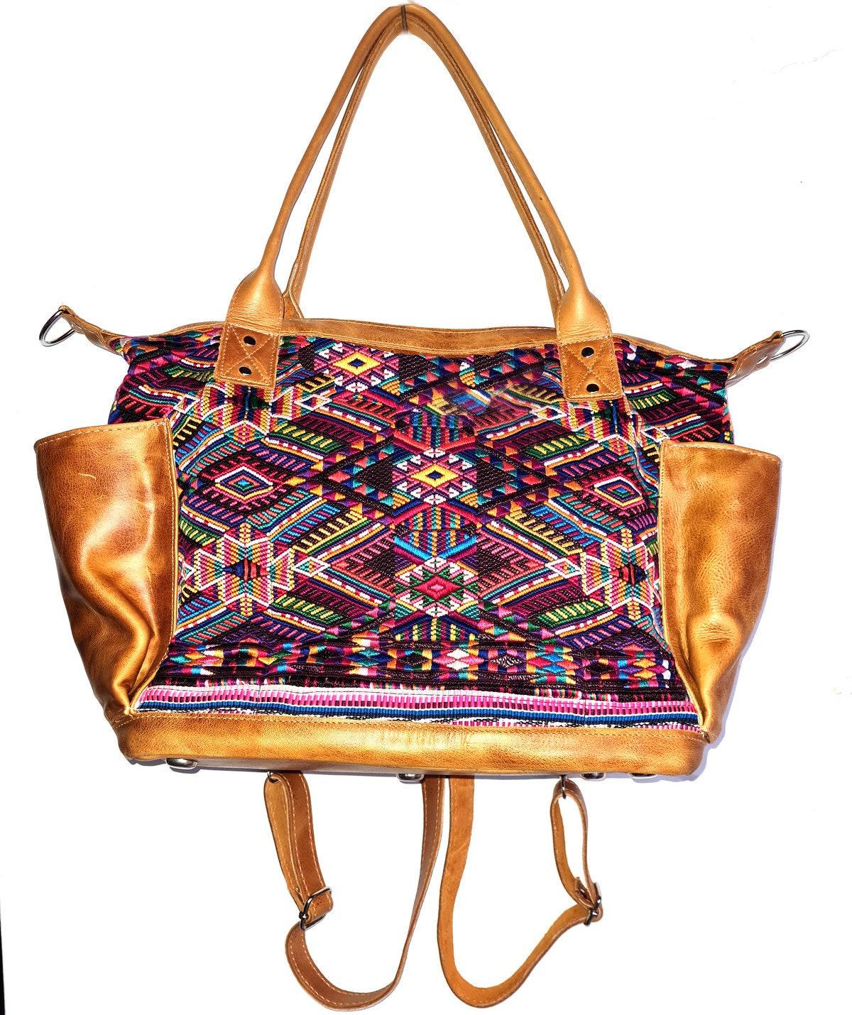 Convertible backpack crossbody diaper genuine leather pockets huipil day bag