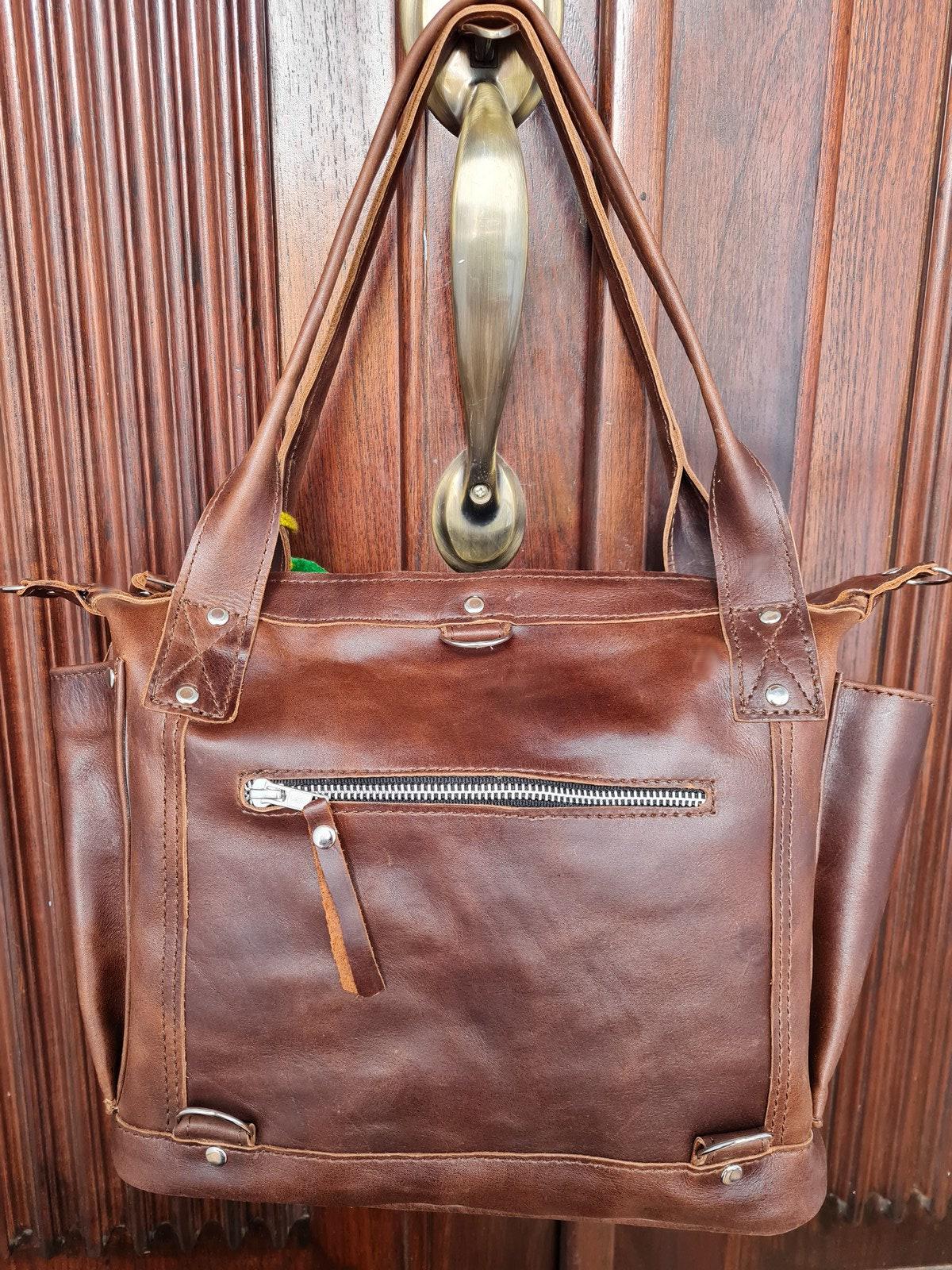 Dark Brown Genuine LEATHER CONVERTIBLE BACKPACK Bag - Aesthetic Full Grain Leather Handles cross body And Handbags