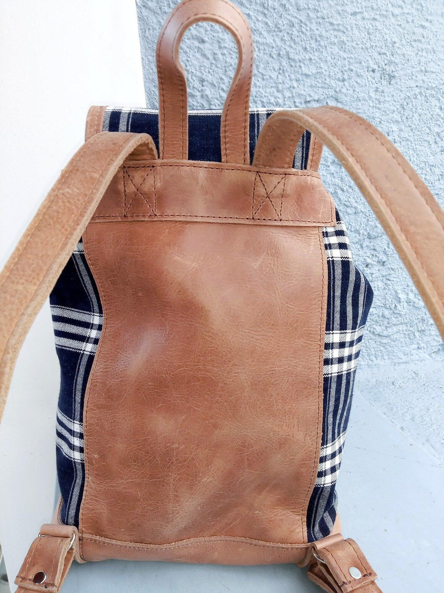Guatemalan Genuine leather indigo backpack