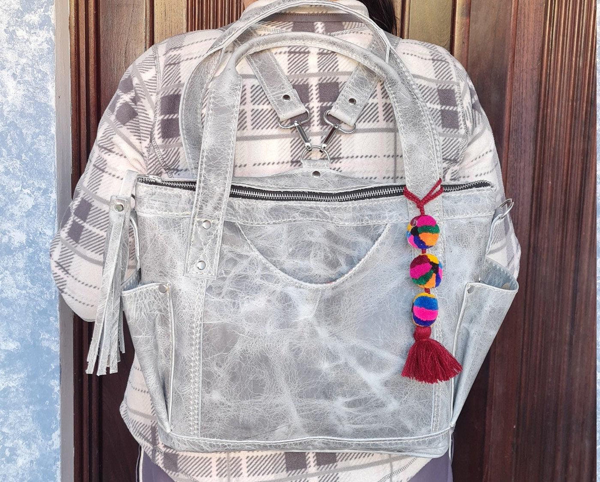 Small Medium Convertible backpack crossbody day bag diaper genuine marbled gray color