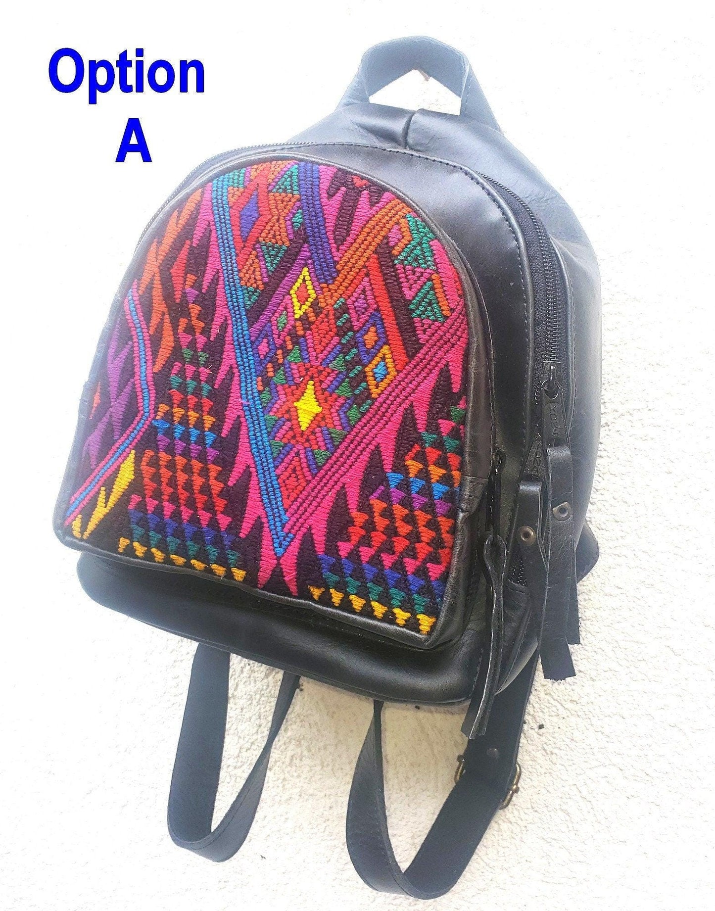 Huipil Pattern Tan Genuine LEATHER BACKPACK Bag - Aesthetic Grain Leather