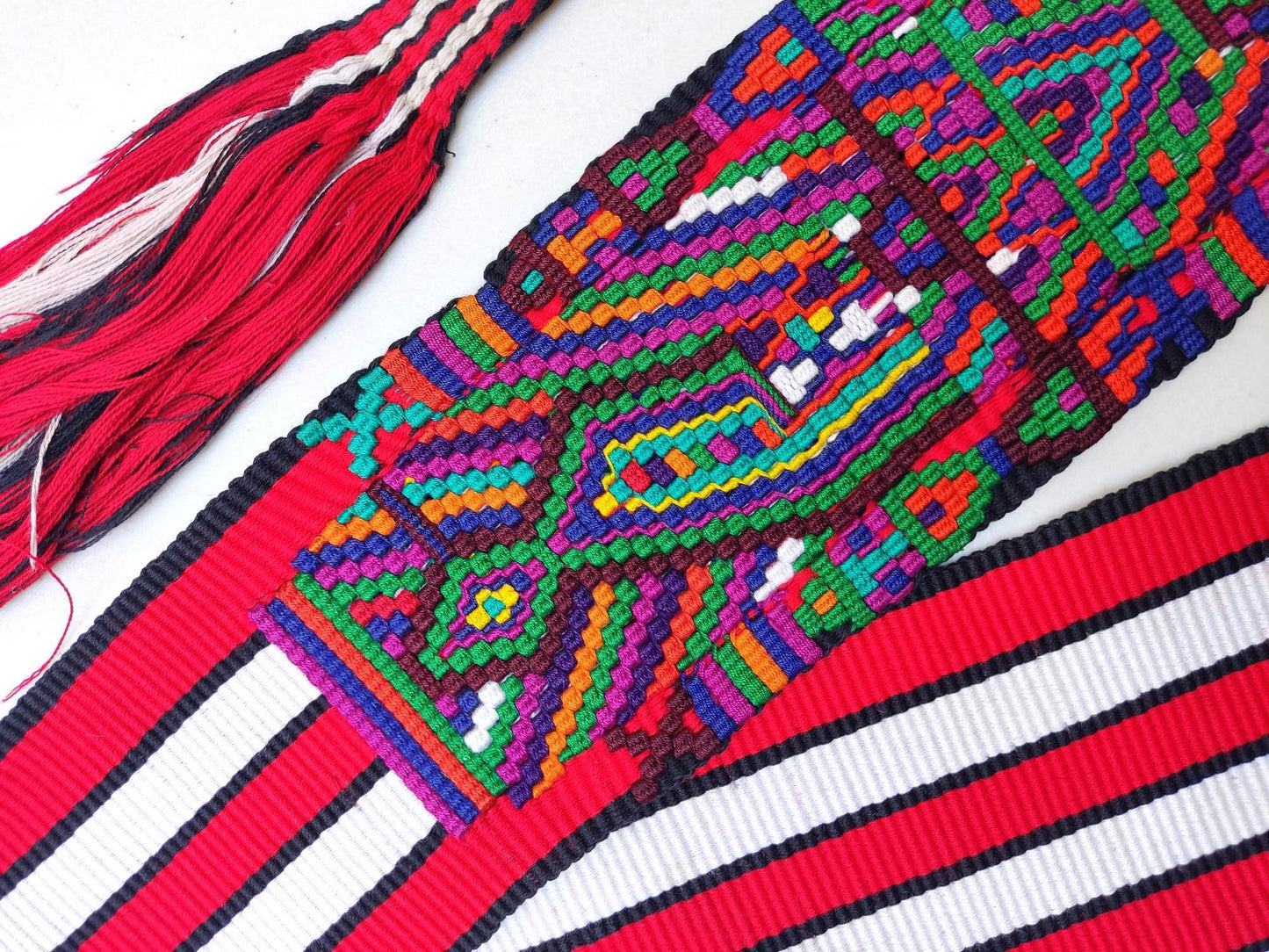 New Red Unique Guatemala Handmade WEAVED Cotton SASH CINTA from Nebaj