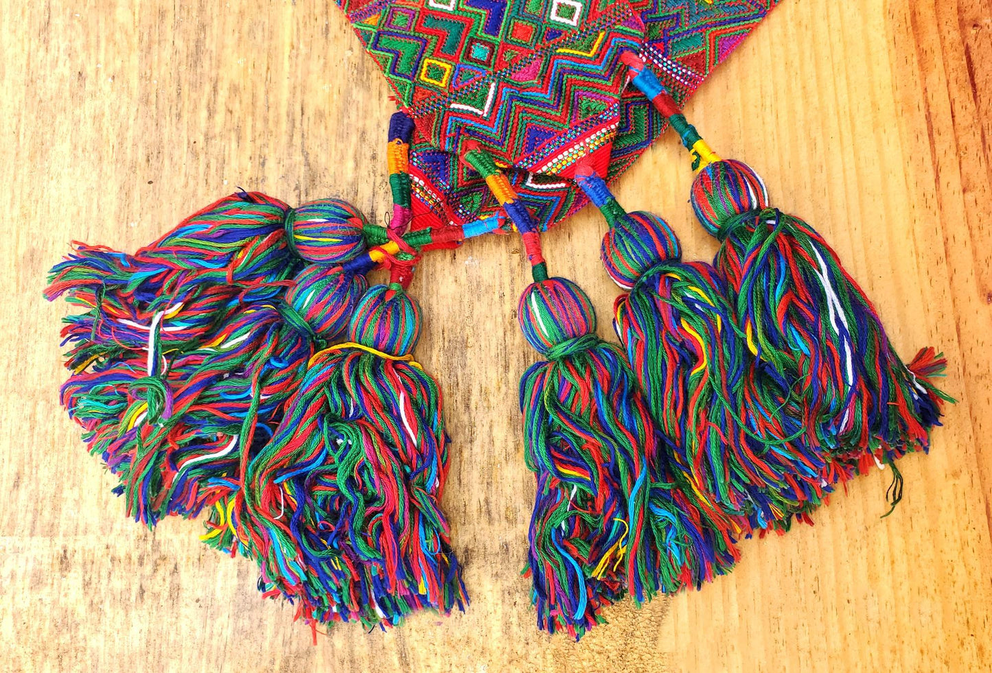 Vintage Red / Green Unique Guatemala Handmade WEAVED Cotton SASH CINTA from Aguacatan