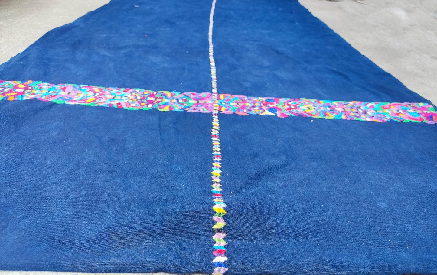 GUATEMALAN XENACOJ Denim Cotton Corte FABRIC Per Yard - Vintage Embroidered Hand Woven Fabric