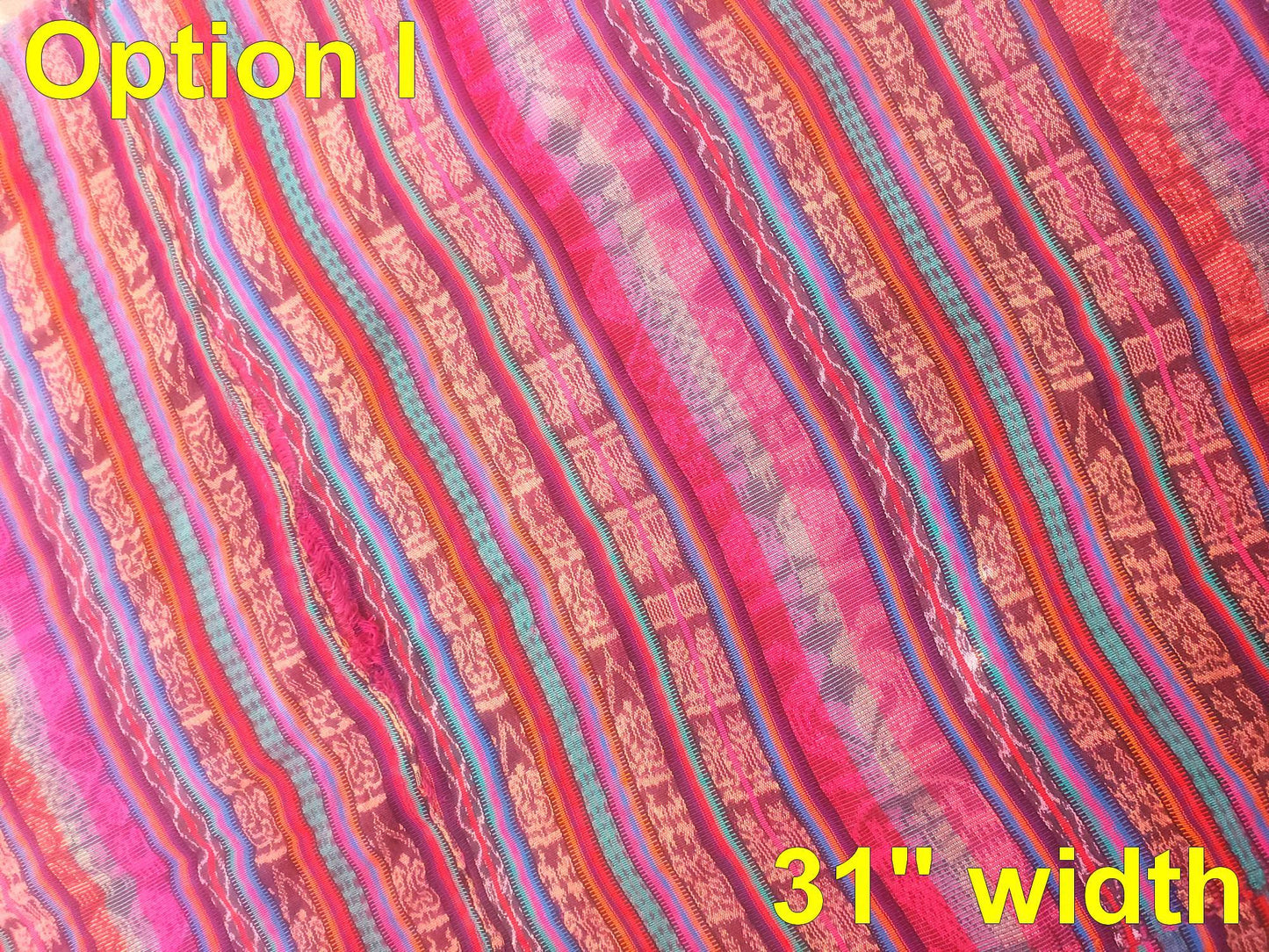 Guatemalan Unique Vintage Ikat Silk fabric per yard- Hand Woven Ethnic Textile -