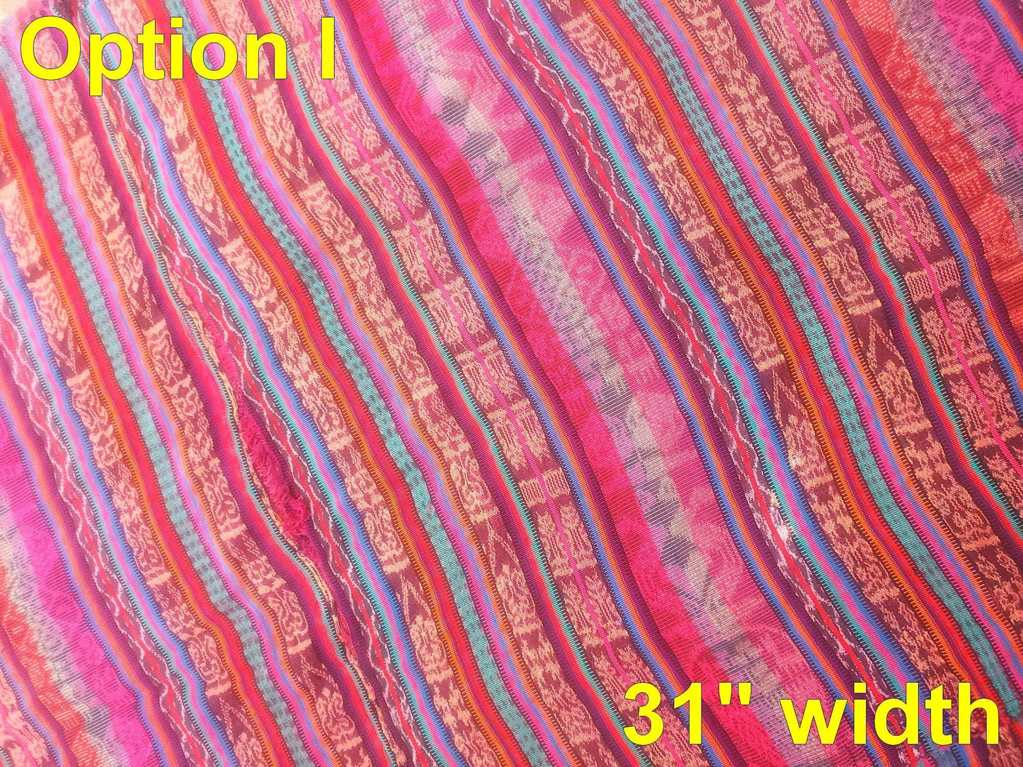 Guatemalan Unique Vintage Ikat Silk fabric per yard- Hand Woven Ethnic Textile -