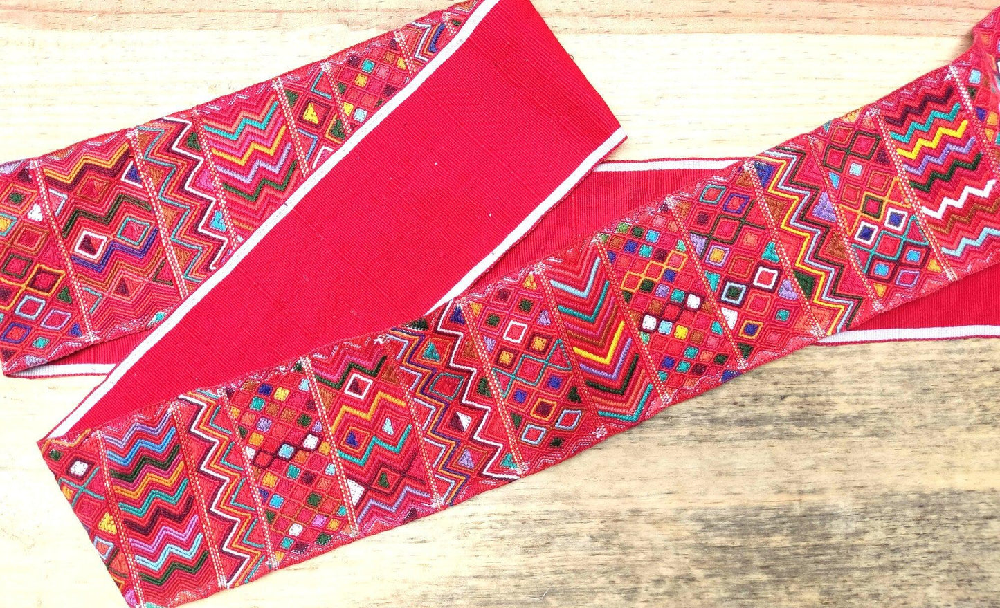Vintage Red Unique Guatemala Handmade WEAVED Cotton SASH CINTA from Aguacatan
