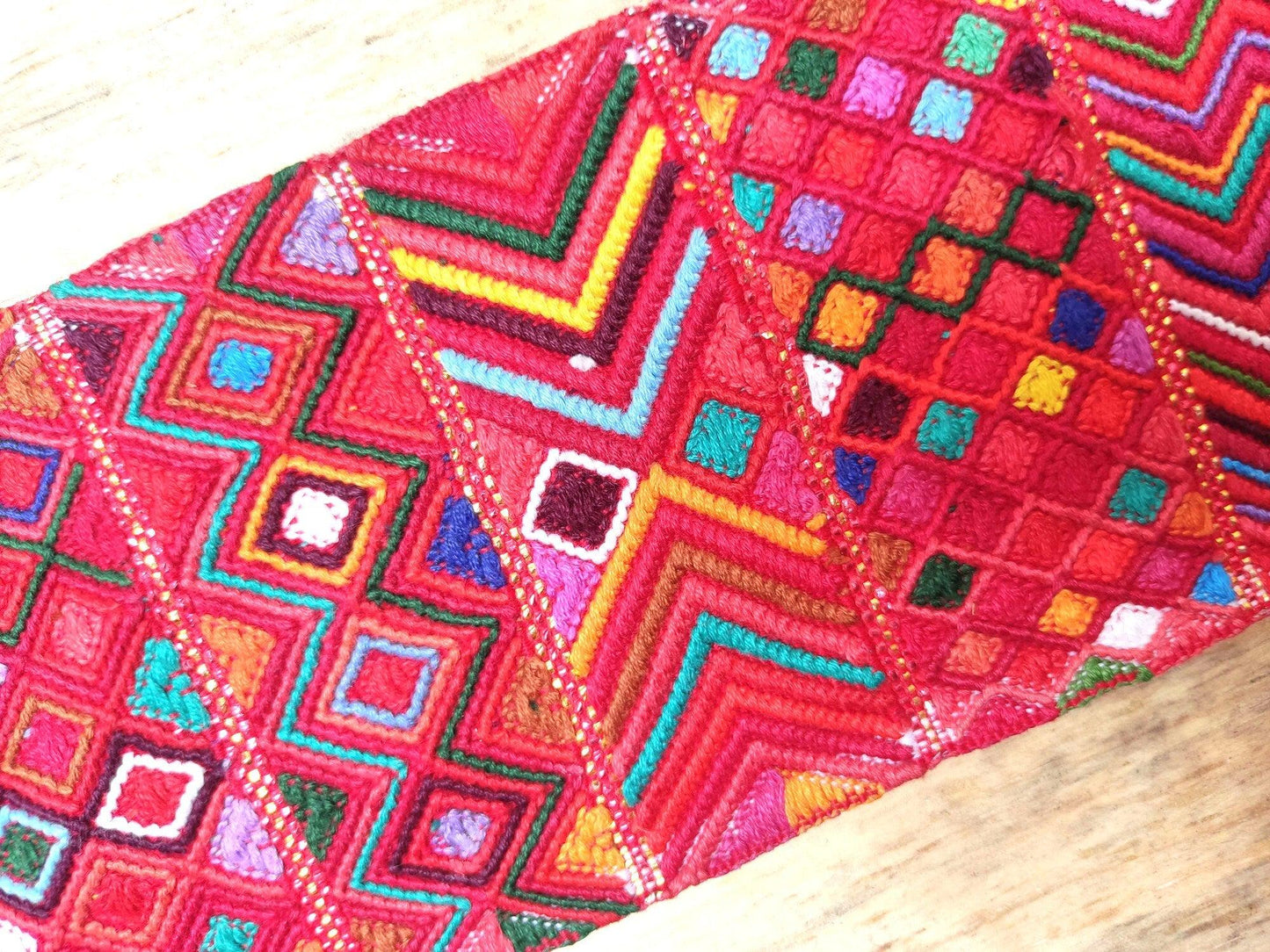 Vintage Red Unique Guatemala Handmade WEAVED Cotton SASH CINTA from Aguacatan