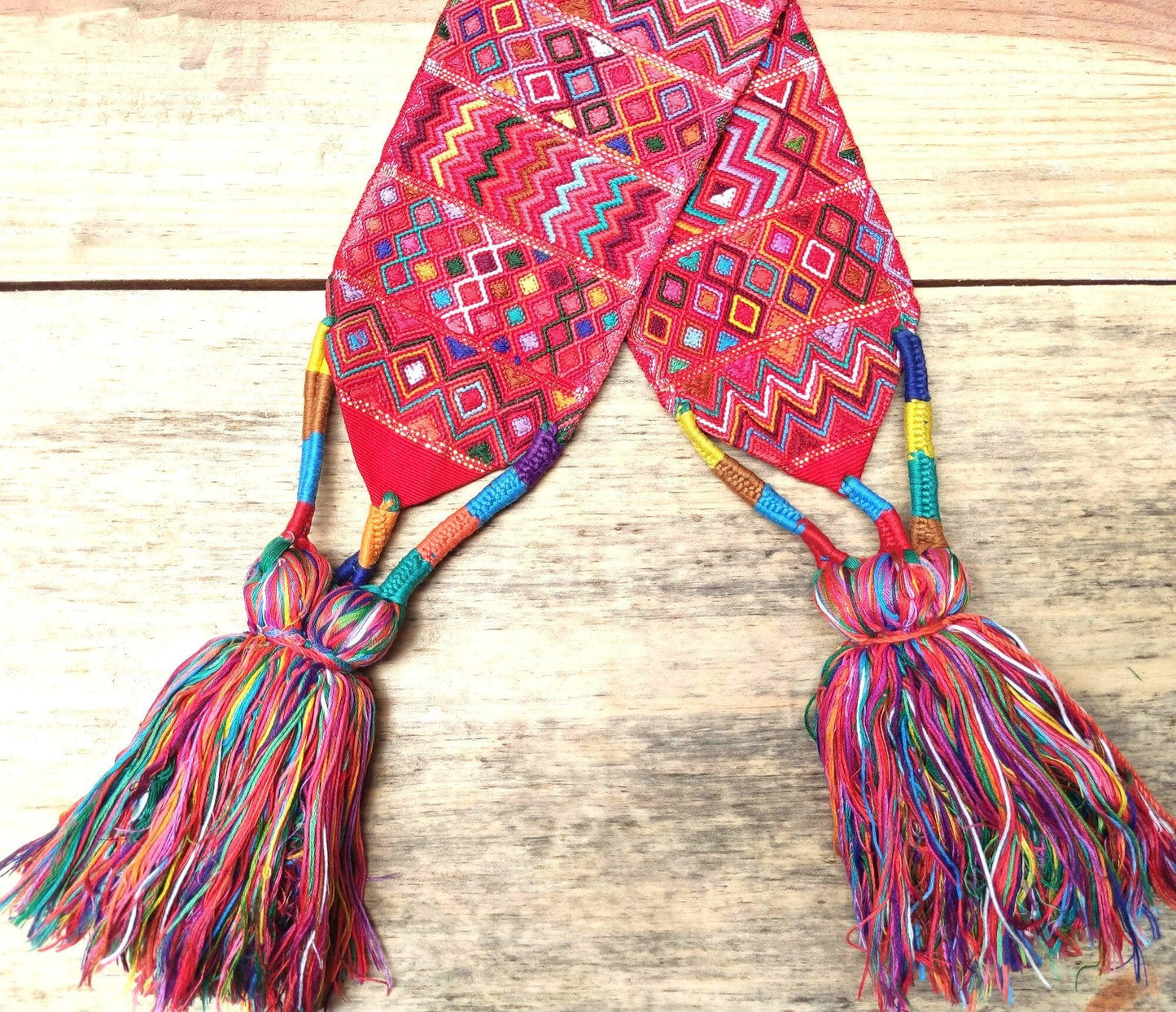Vintage Red Unique Guatemala Handmade WEAVED Cotton SASH CINTA from Aguacatan