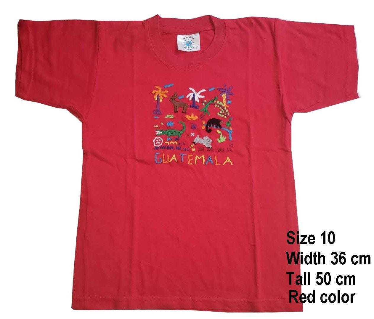 Handmade embroidered Guatemalan zoo bus motive unisex cotton T-shirt for kids